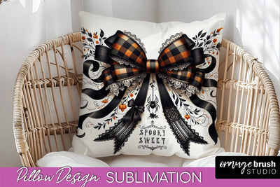 Halloween Coquette Bow Pillow Sublimation - Halloween Pillow Sublimation OrangeBrushStudio 