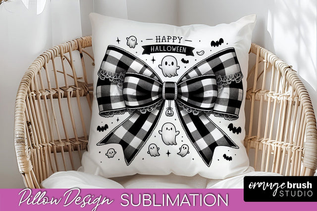 Halloween Coquette Bow Pillow Sublimation - Halloween Pillow Sublimation OrangeBrushStudio 