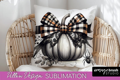 Halloween Coquette Bow Pillow Sublimation - Halloween Pillow Sublimation OrangeBrushStudio 
