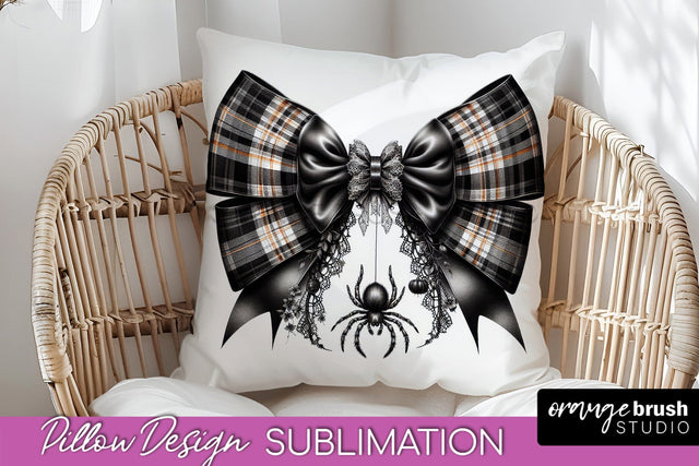 Halloween Coquette Bow Pillow Sublimation - Halloween Pillow Sublimation OrangeBrushStudio 