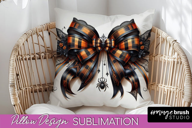 Halloween Coquette Bow Pillow Sublimation - Halloween Pillow Sublimation OrangeBrushStudio 