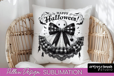 Halloween Coquette Bow Pillow Sublimation - Halloween Pillow Sublimation OrangeBrushStudio 