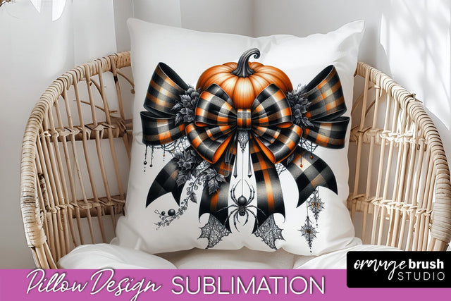 Halloween Coquette Bow Pillow Sublimation - Halloween Pillow Sublimation OrangeBrushStudio 