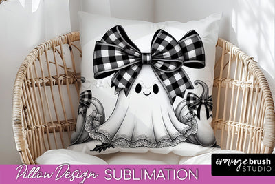 Halloween Coquette Bow Pillow Sublimation - Halloween Pillow Sublimation OrangeBrushStudio 