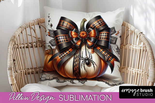 Halloween Coquette Bow Pillow Sublimation - Halloween Pillow Sublimation OrangeBrushStudio 