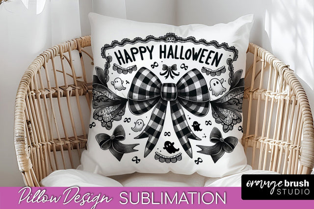 Halloween Coquette Bow Pillow Sublimation - Halloween Pillow Sublimation OrangeBrushStudio 