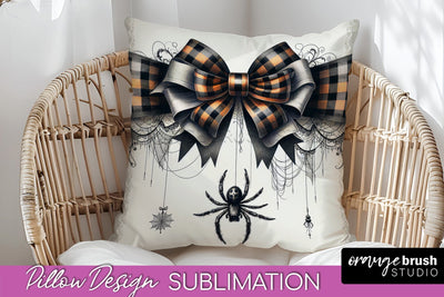 Halloween Coquette Bow Pillow Sublimation - Halloween Pillow Sublimation OrangeBrushStudio 