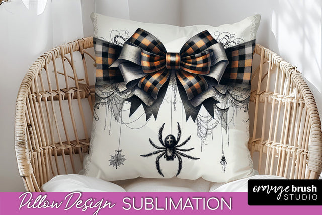 Halloween Coquette Bow Pillow Sublimation - Halloween Pillow Sublimation OrangeBrushStudio 