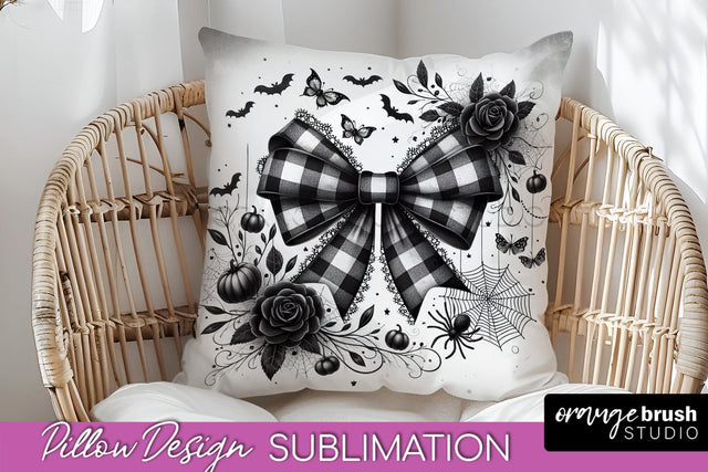 Halloween Coquette Bow Pillow Sublimation - Halloween Pillow Sublimation OrangeBrushStudio 