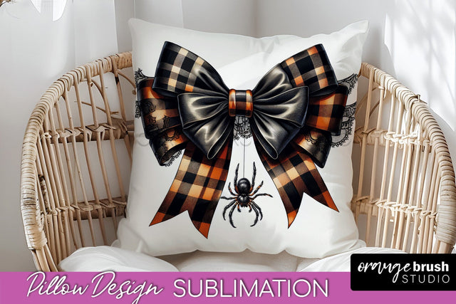 Halloween Coquette Bow Pillow Sublimation - Halloween Pillow Sublimation OrangeBrushStudio 