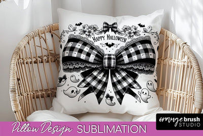 Halloween Coquette Bow Pillow Sublimation - Halloween Pillow Sublimation OrangeBrushStudio 