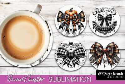 Halloween Coquette Bow Round Coaster Sublimation Sublimation OrangeBrushStudio 