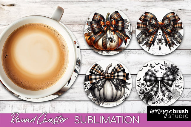 Halloween Coquette Bow Round Coaster Sublimation Sublimation OrangeBrushStudio 