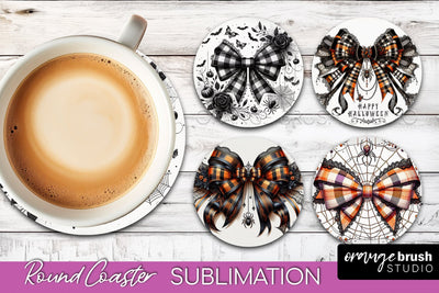 Halloween Coquette Bow Round Coaster Sublimation Sublimation OrangeBrushStudio 