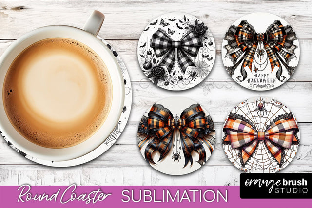 Halloween Coquette Bow Round Coaster Sublimation Sublimation OrangeBrushStudio 