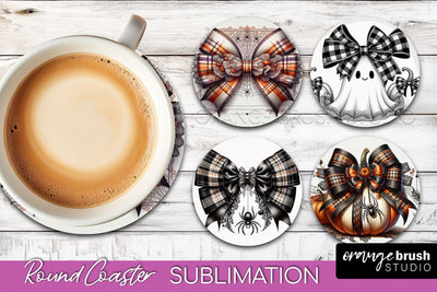 Halloween Coquette Bow Round Coaster Sublimation Sublimation OrangeBrushStudio 