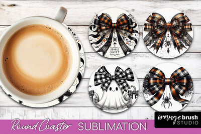 Halloween Coquette Bow Round Coaster Sublimation Sublimation OrangeBrushStudio 
