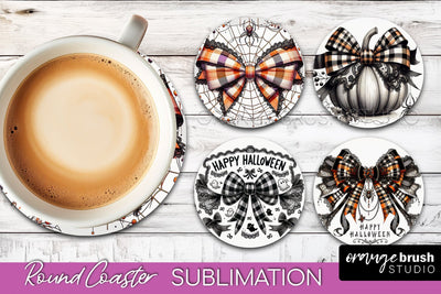 Halloween Coquette Bow Round Coaster Sublimation Sublimation OrangeBrushStudio 