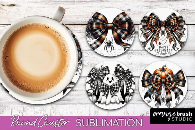 Halloween Coquette Bow Round Coaster Sublimation Sublimation OrangeBrushStudio 
