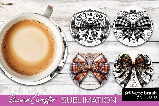 Halloween Coquette Bow Round Coaster Sublimation Sublimation OrangeBrushStudio 