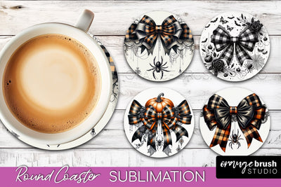 Halloween Coquette Bow Round Coaster Sublimation Sublimation OrangeBrushStudio 