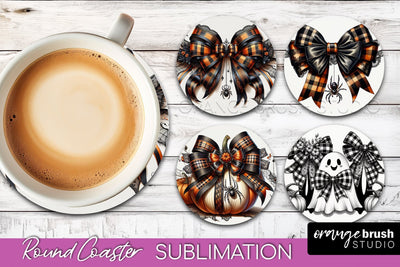 Halloween Coquette Bow Round Coaster Sublimation Sublimation OrangeBrushStudio 