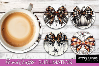 Halloween Coquette Bow Round Coaster Sublimation Sublimation OrangeBrushStudio 