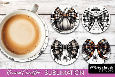 Halloween Coquette Bow Round Coaster Sublimation Sublimation OrangeBrushStudio 
