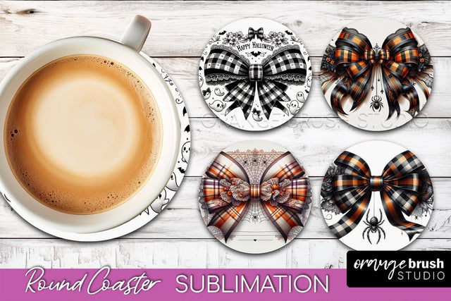 Halloween Coquette Bow Round Coaster Sublimation Sublimation OrangeBrushStudio 