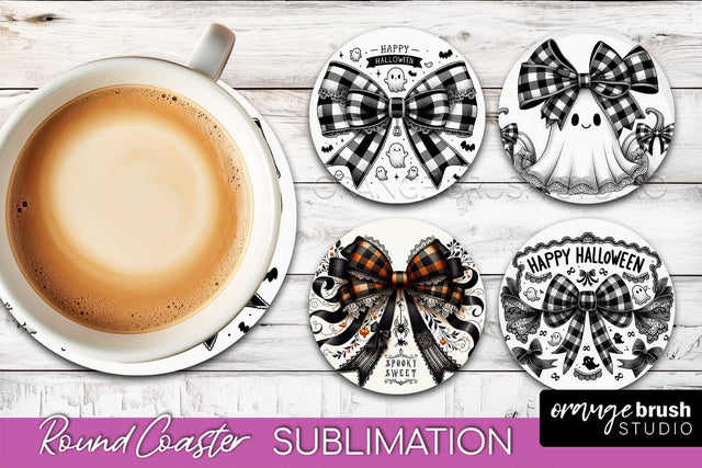 Halloween Coquette Bow Round Coaster Sublimation Sublimation OrangeBrushStudio 