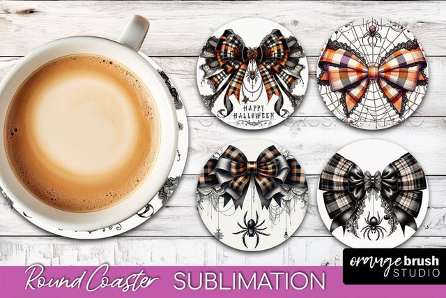 Halloween Coquette Bow Round Coaster Sublimation Sublimation OrangeBrushStudio 