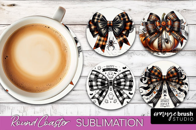 Halloween Coquette Bow Round Coaster Sublimation Sublimation OrangeBrushStudio 