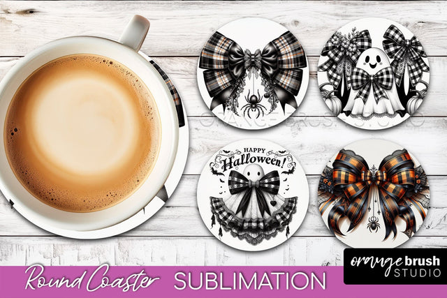 Halloween Coquette Bow Round Coaster Sublimation Sublimation OrangeBrushStudio 