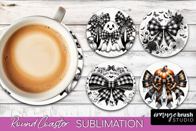 Halloween Coquette Bow Round Coaster Sublimation Sublimation OrangeBrushStudio 