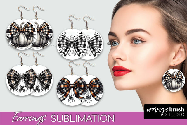 Halloween Coquette Bow Round Earrings Sublimation Sublimation OrangeBrushStudio 