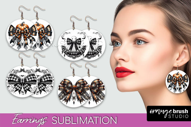 Halloween Coquette Bow Round Earrings Sublimation Sublimation OrangeBrushStudio 