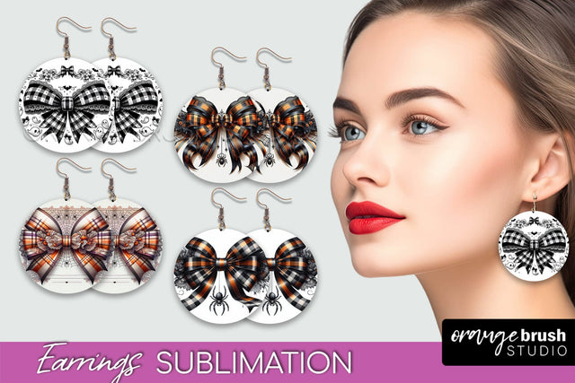 Halloween Coquette Bow Round Earrings Sublimation Sublimation OrangeBrushStudio 