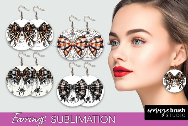 Halloween Coquette Bow Round Earrings Sublimation Sublimation OrangeBrushStudio 