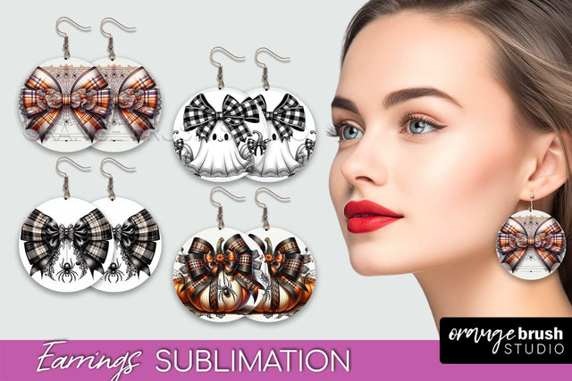 Halloween Coquette Bow Round Earrings Sublimation Sublimation OrangeBrushStudio 