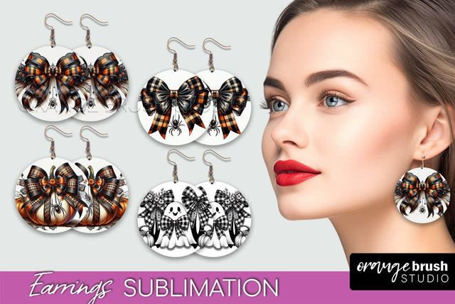 Halloween Coquette Bow Round Earrings Sublimation Sublimation OrangeBrushStudio 