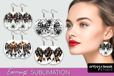Halloween Coquette Bow Round Earrings Sublimation Sublimation OrangeBrushStudio 