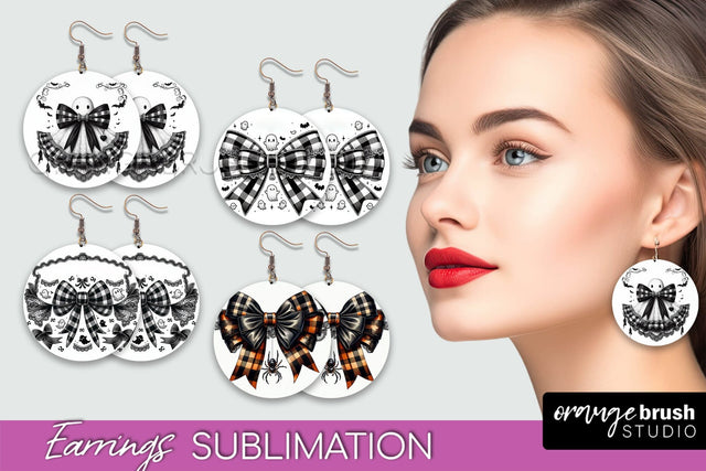 Halloween Coquette Bow Round Earrings Sublimation Sublimation OrangeBrushStudio 