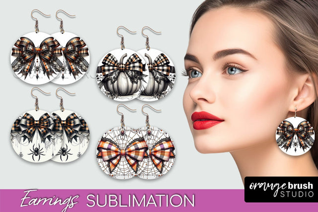 Halloween Coquette Bow Round Earrings Sublimation Sublimation OrangeBrushStudio 