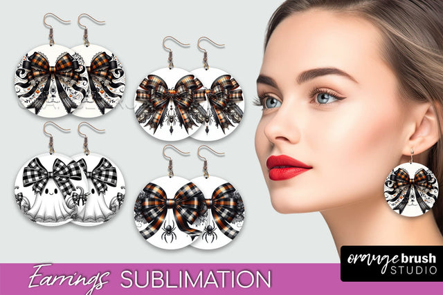 Halloween Coquette Bow Round Earrings Sublimation Sublimation OrangeBrushStudio 