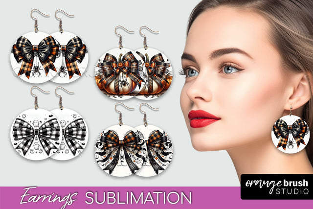 Halloween Coquette Bow Round Earrings Sublimation Sublimation OrangeBrushStudio 