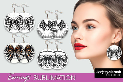 Halloween Coquette Bow Round Earrings Sublimation Sublimation OrangeBrushStudio 