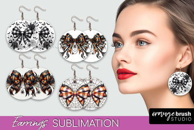 Halloween Coquette Bow Round Earrings Sublimation Sublimation OrangeBrushStudio 