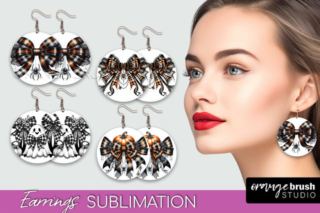 Halloween Coquette Bow Round Earrings Sublimation Sublimation OrangeBrushStudio 