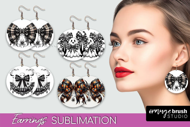 Halloween Coquette Bow Round Earrings Sublimation Sublimation OrangeBrushStudio 