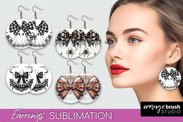 Halloween Coquette Bow Round Earrings Sublimation Sublimation OrangeBrushStudio 